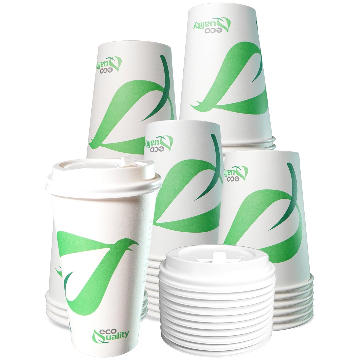 20oz Disposable Compostable Biodegradable White Paper Coffee Cups with White Dome Lids