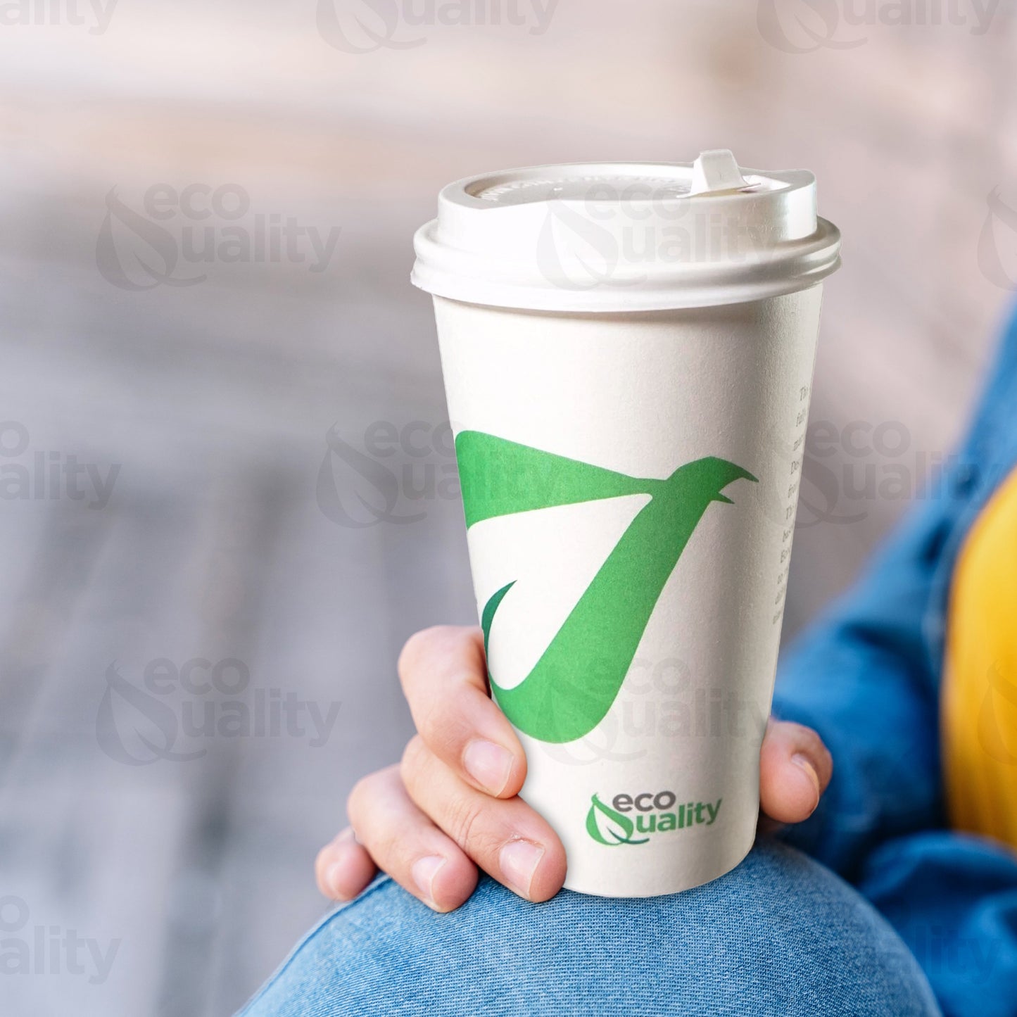 20oz Disposable Compostable Biodegradable White Paper Coffee Cups with White Dome Lids