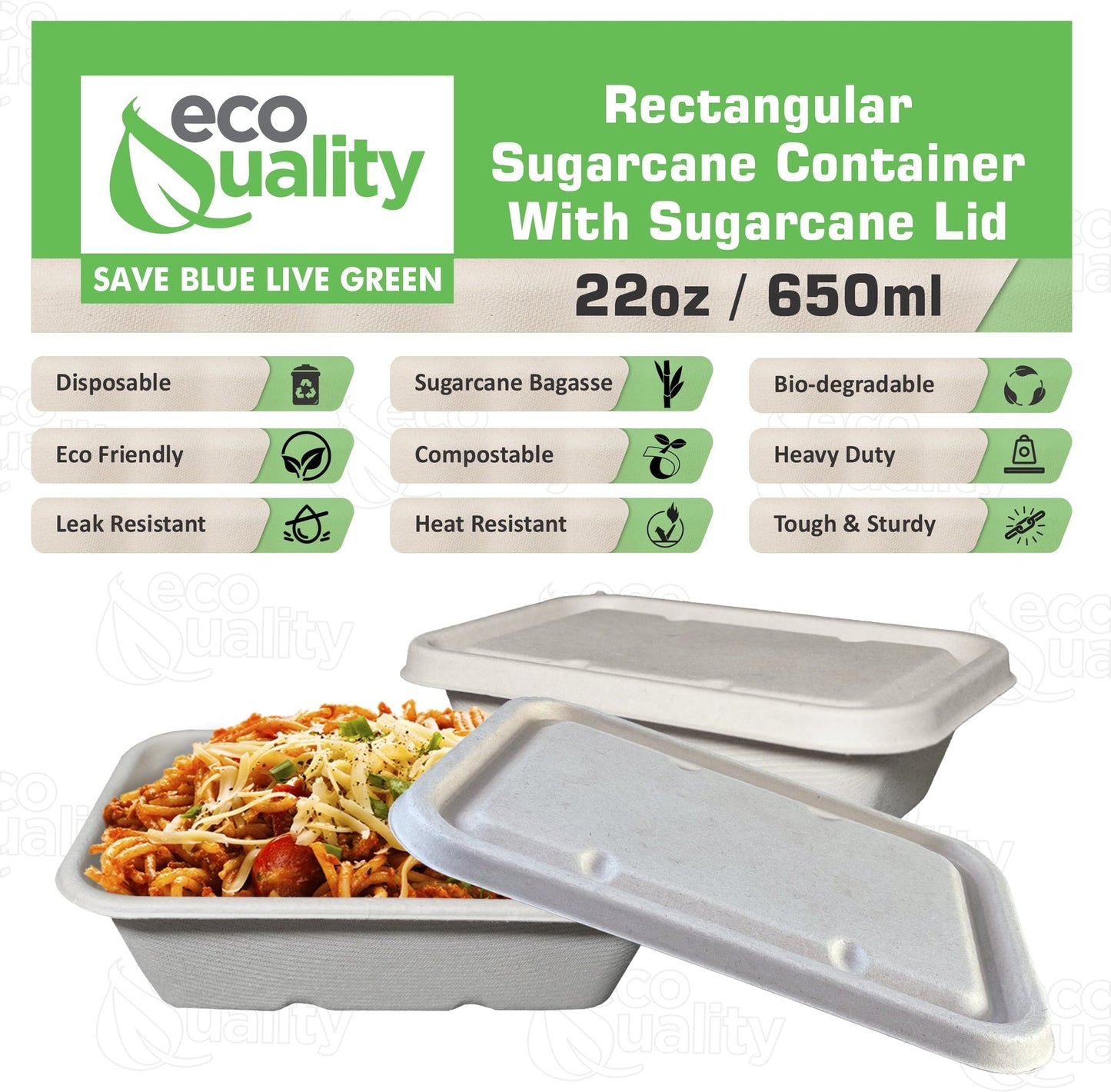 Sugarcane Fiber Bowl with Sugarcane Lid Compostable Disposable Oblong Food Prep Storage