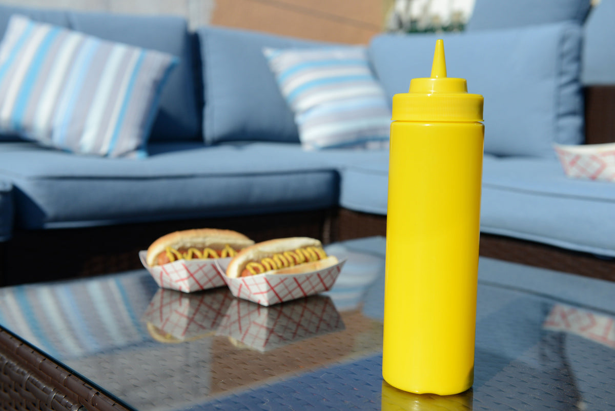 24 Oz Yellow Plastic Condiment Squeeze Bottles Squirt Bottle for Sauces, Dressing, Arts and Crafts, Ketchup, Mustard, Oil, BBQ - Reusable