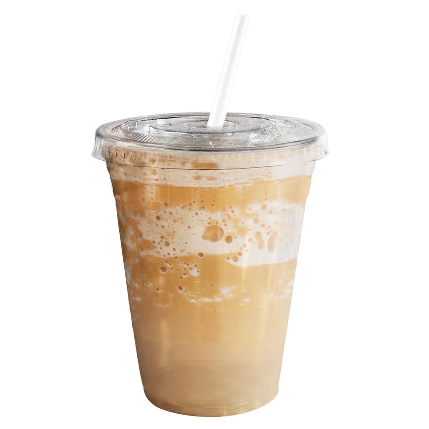 24oz Disposable Pet Clear Plastic Smoothie Cups with Clear Flat Lids and White Straws