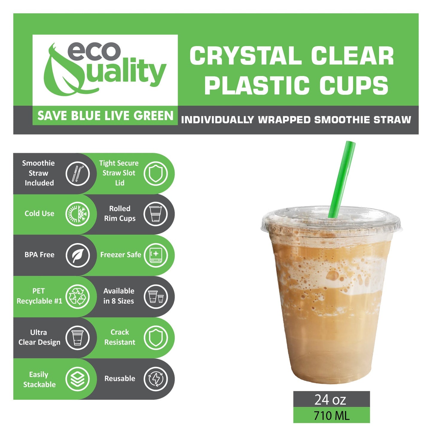 Disposable Pet Clear Plastic Smoothie Cups with Clear Flat Lids and Color Straws