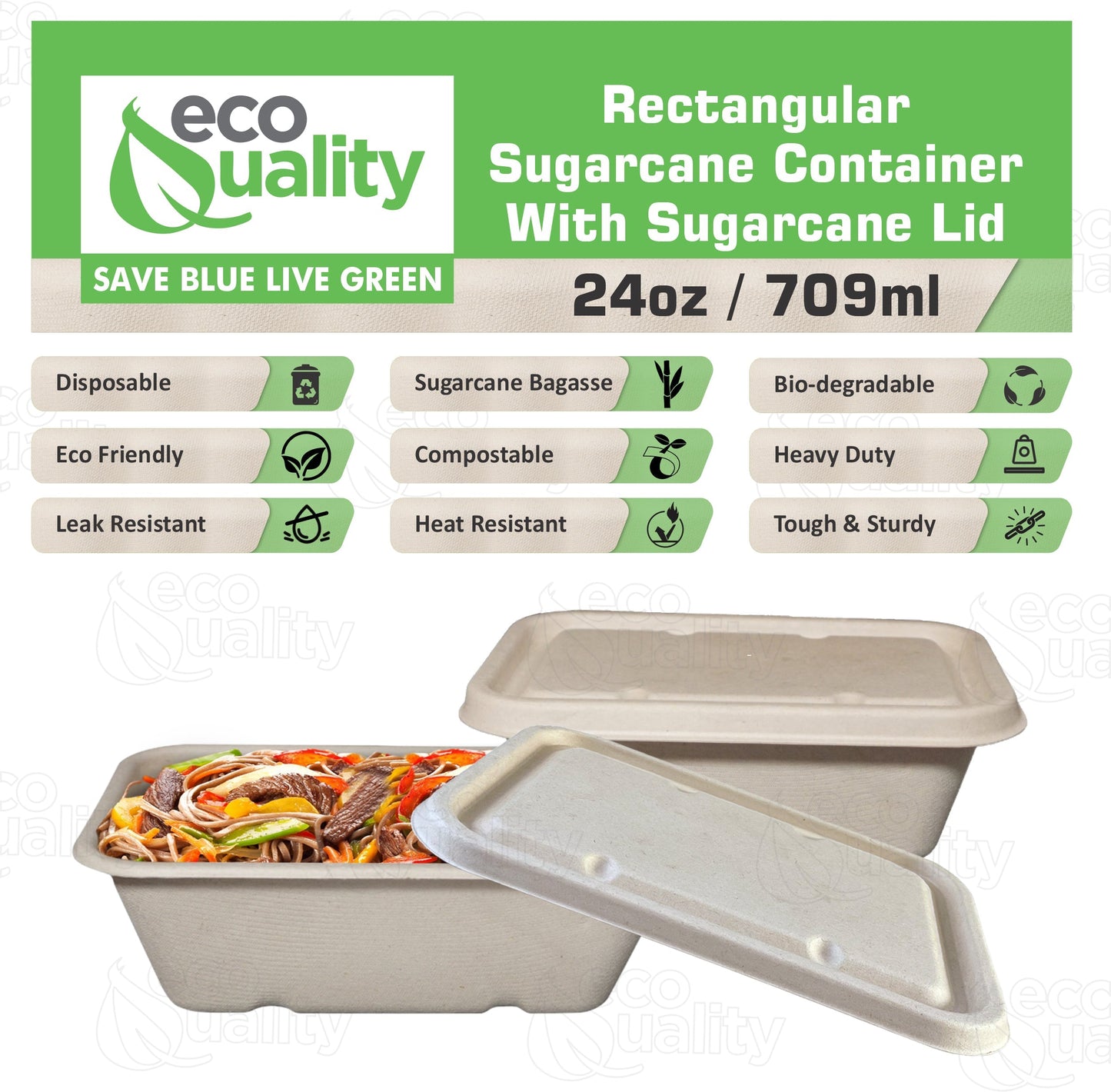 Sugarcane Fiber Bowl with Sugarcane Lid Compostable Disposable Oblong Food Prep Storage