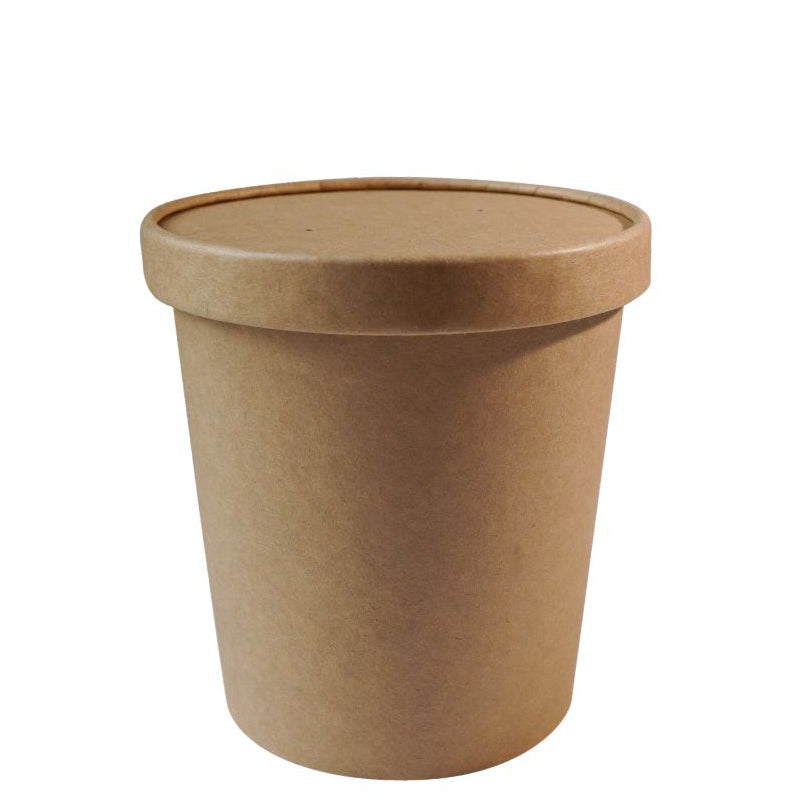 26oz Disposable Kraft Paper Food Soup Cup with Paper Vented Lid