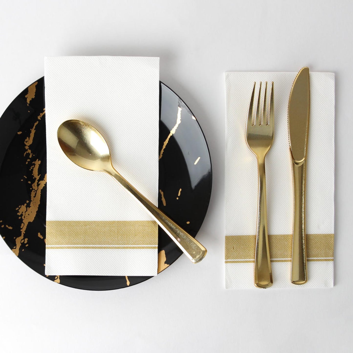 Elegant Cloth-Like Disposable Paper Dinner Napkins Gold Border