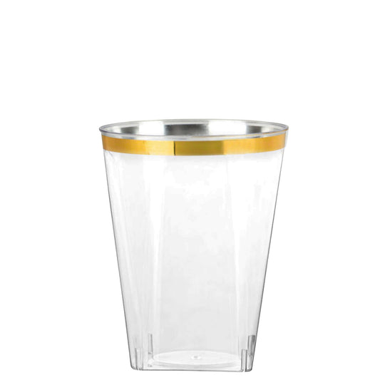 10oz Clear Gold Rim Plastic Square Tumblers