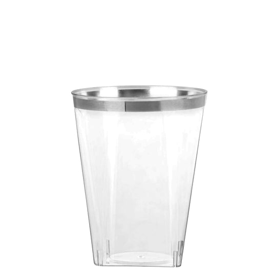 10oz Clear Silver Rim Plastic Square Tumblers