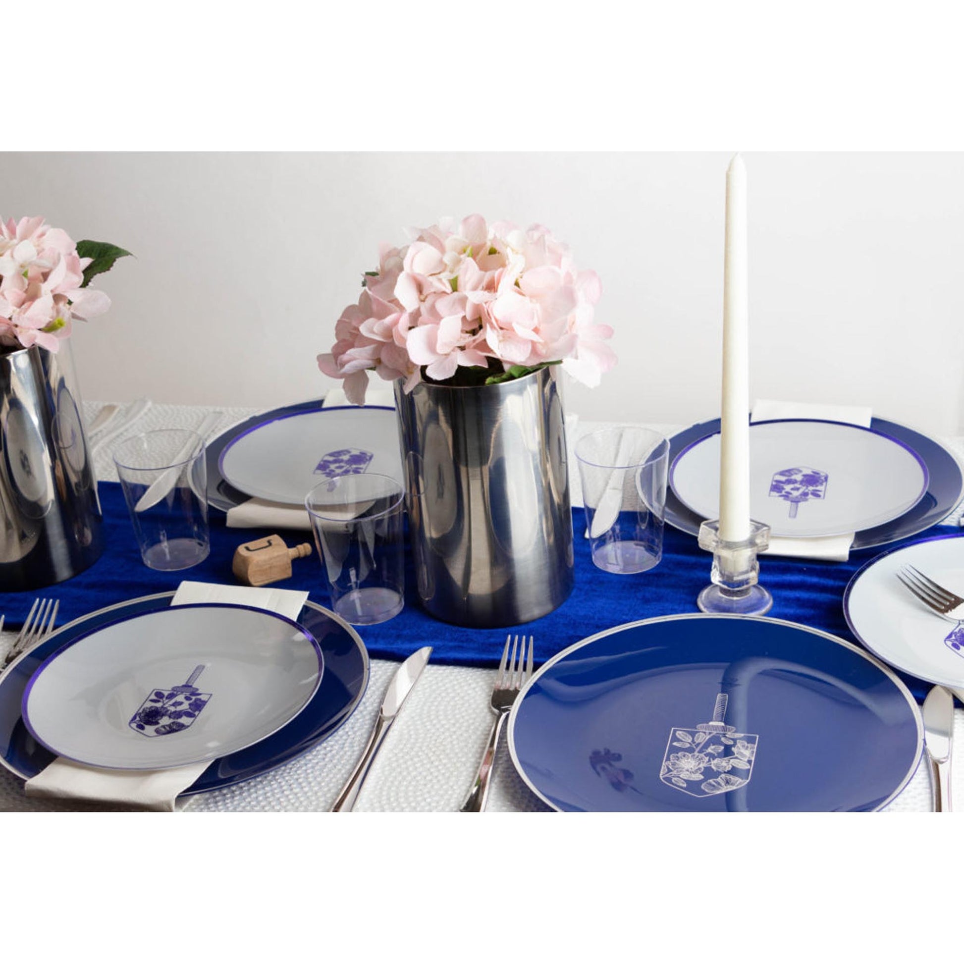 10.25" Disposable Chanukah Hanukkah Plastic Dinner Plates Blue/Silver
