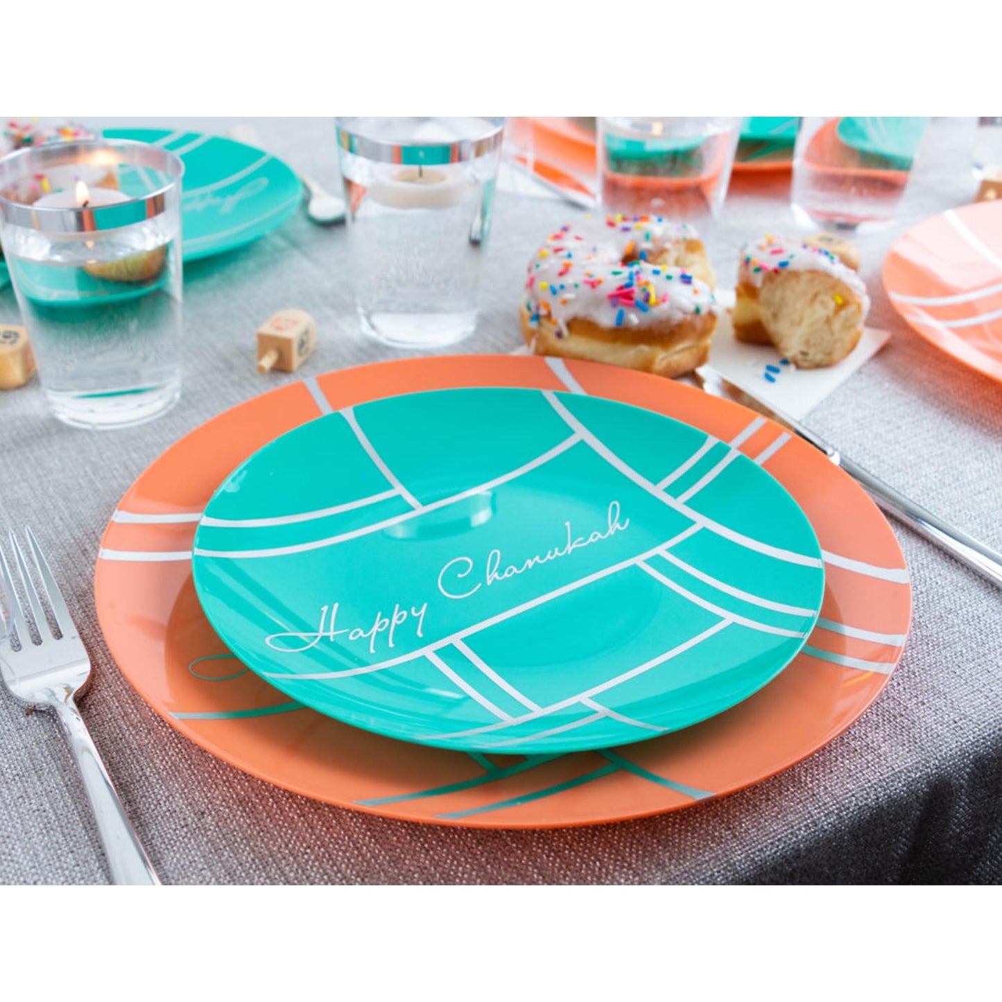 8" Green/Silver Geometric Plates Chanukah Collection
