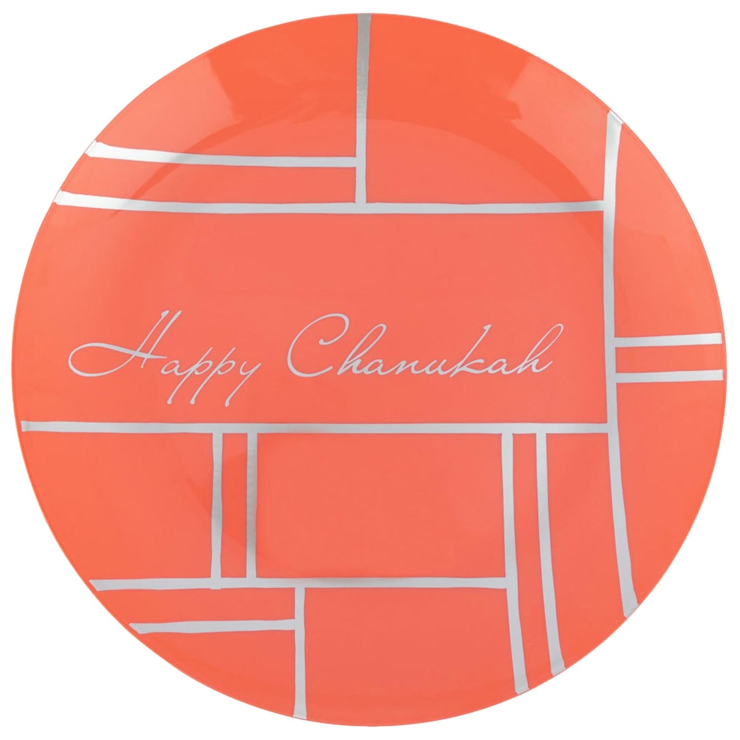 10.25" Coral/Silver Geometric Plates Chanukah Collection