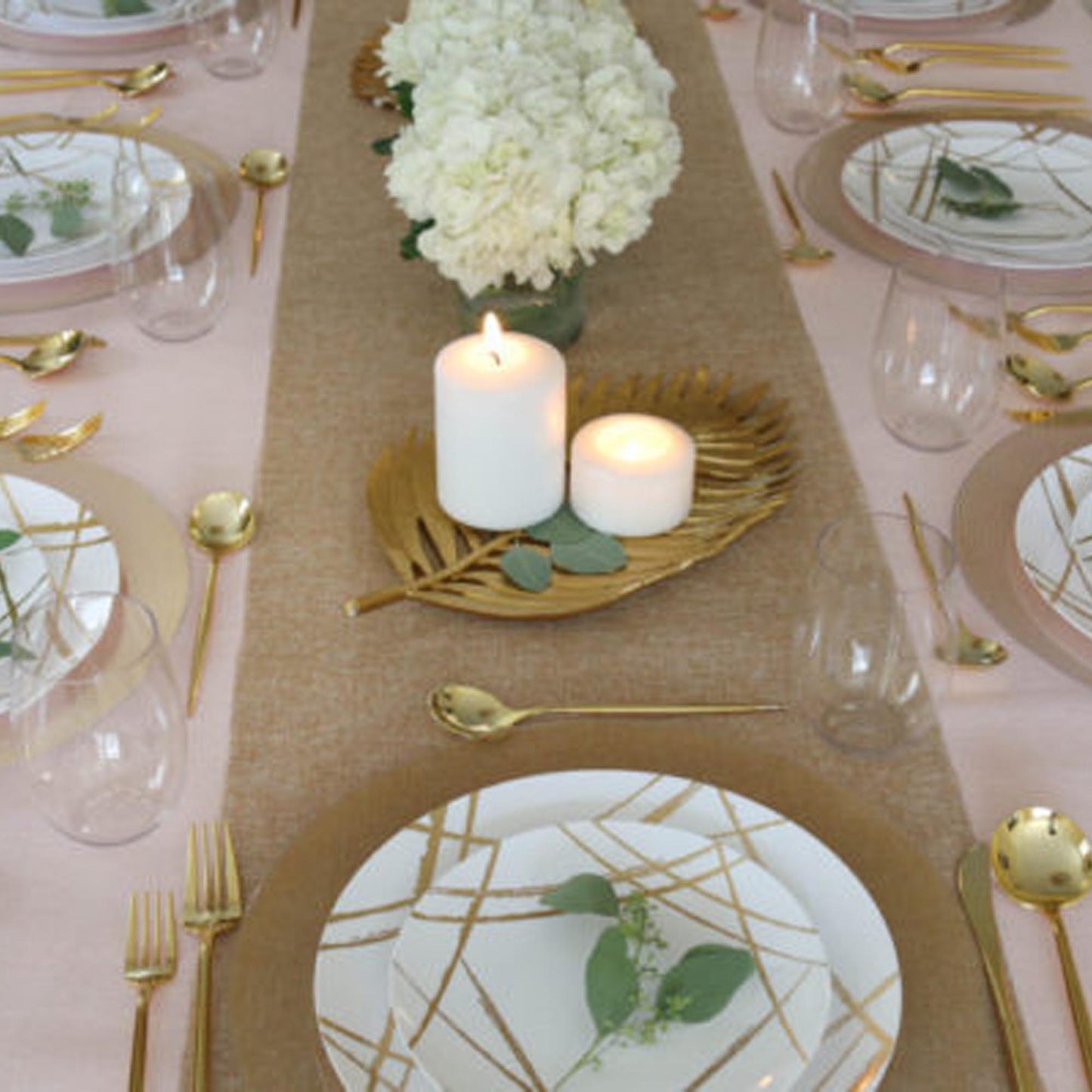 Plastic White Lunch Plates Gold Brush Combo Party Set