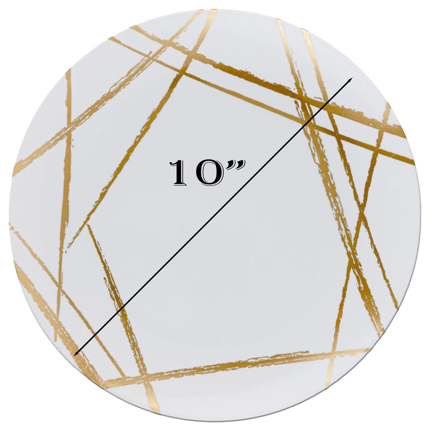 10" Plastic White Dinner Plates Gold Brush Collection