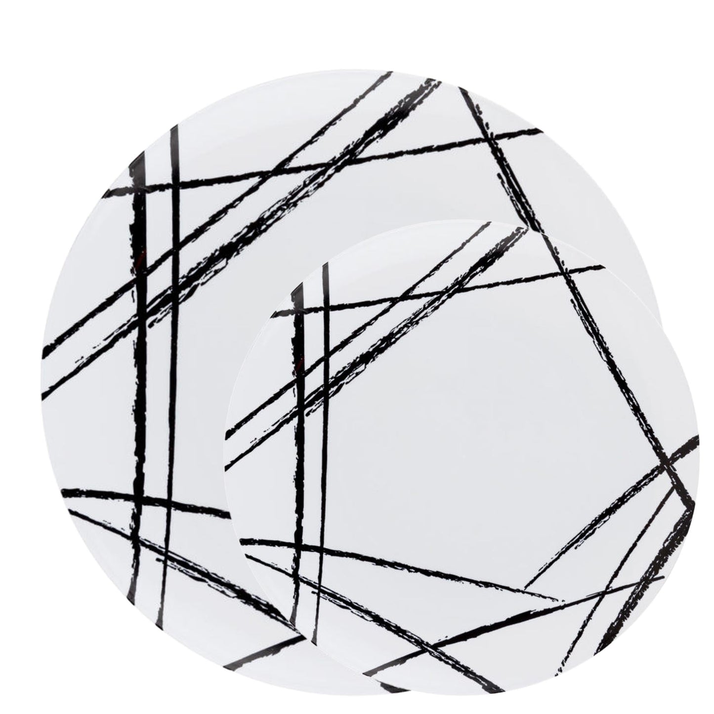 Plastic White Lunch Plates Black Brush Combo Party Set