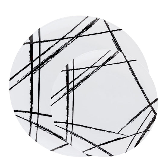 Plastic White Lunch Plates Black Brush Combo Party Set