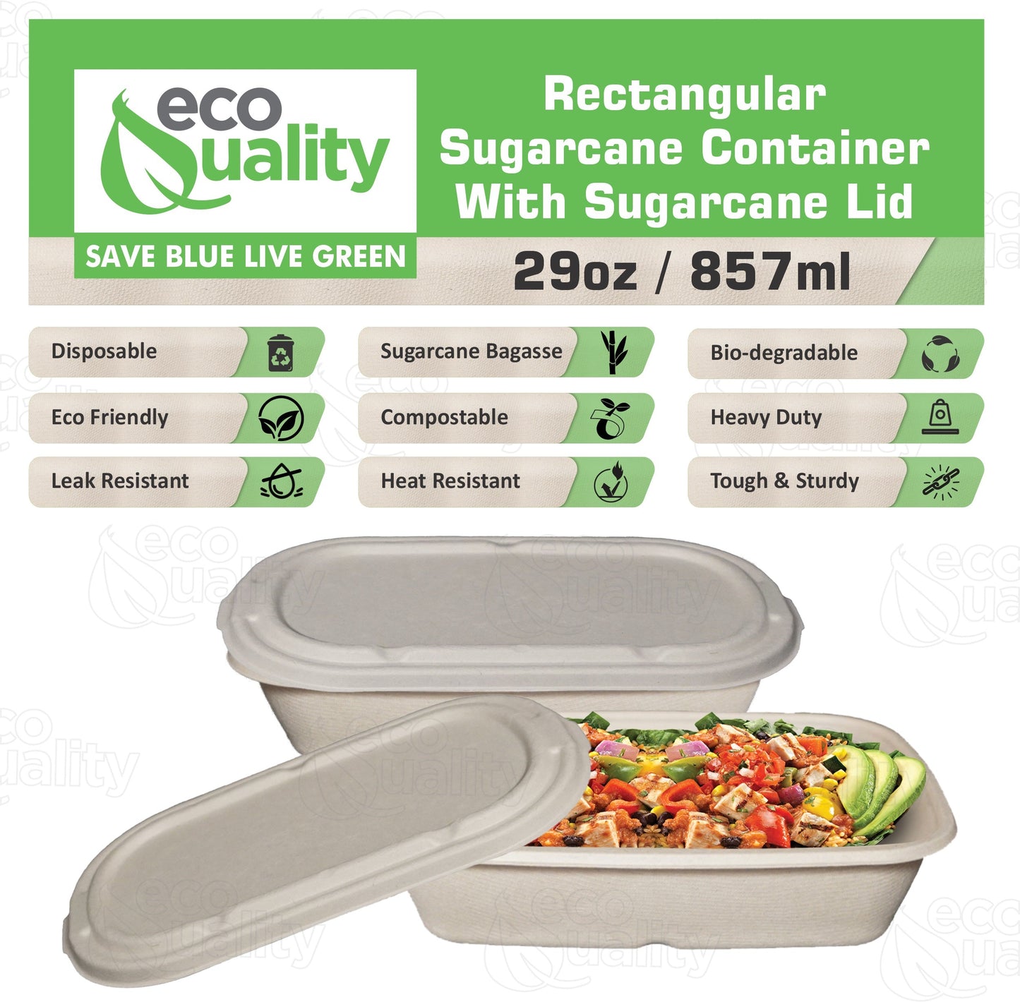 Sugarcane Fiber Bowl with Sugarcane Lid Compostable Disposable Oblong Food Prep Storage