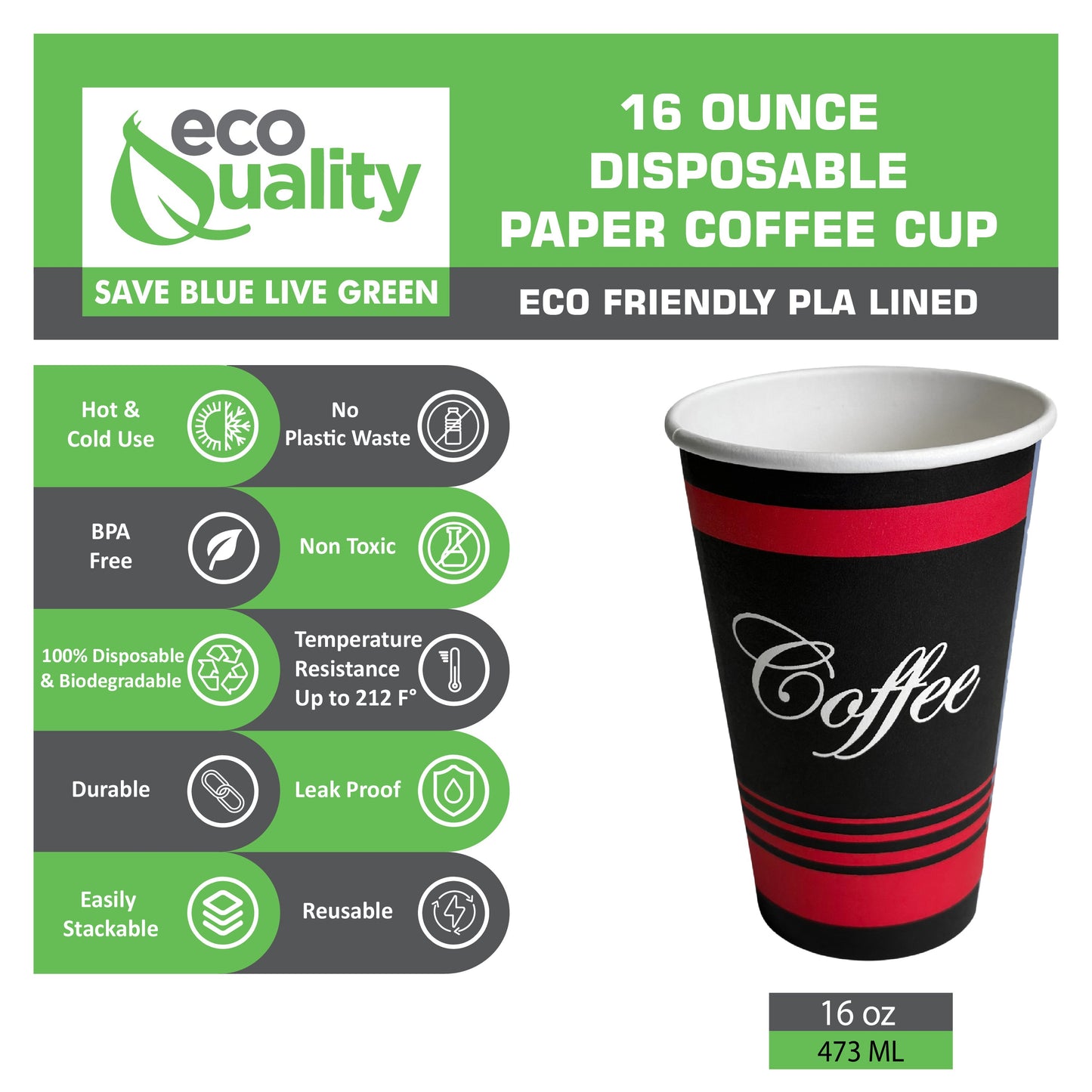 16oz Design Disposable Paper Coffee Cups