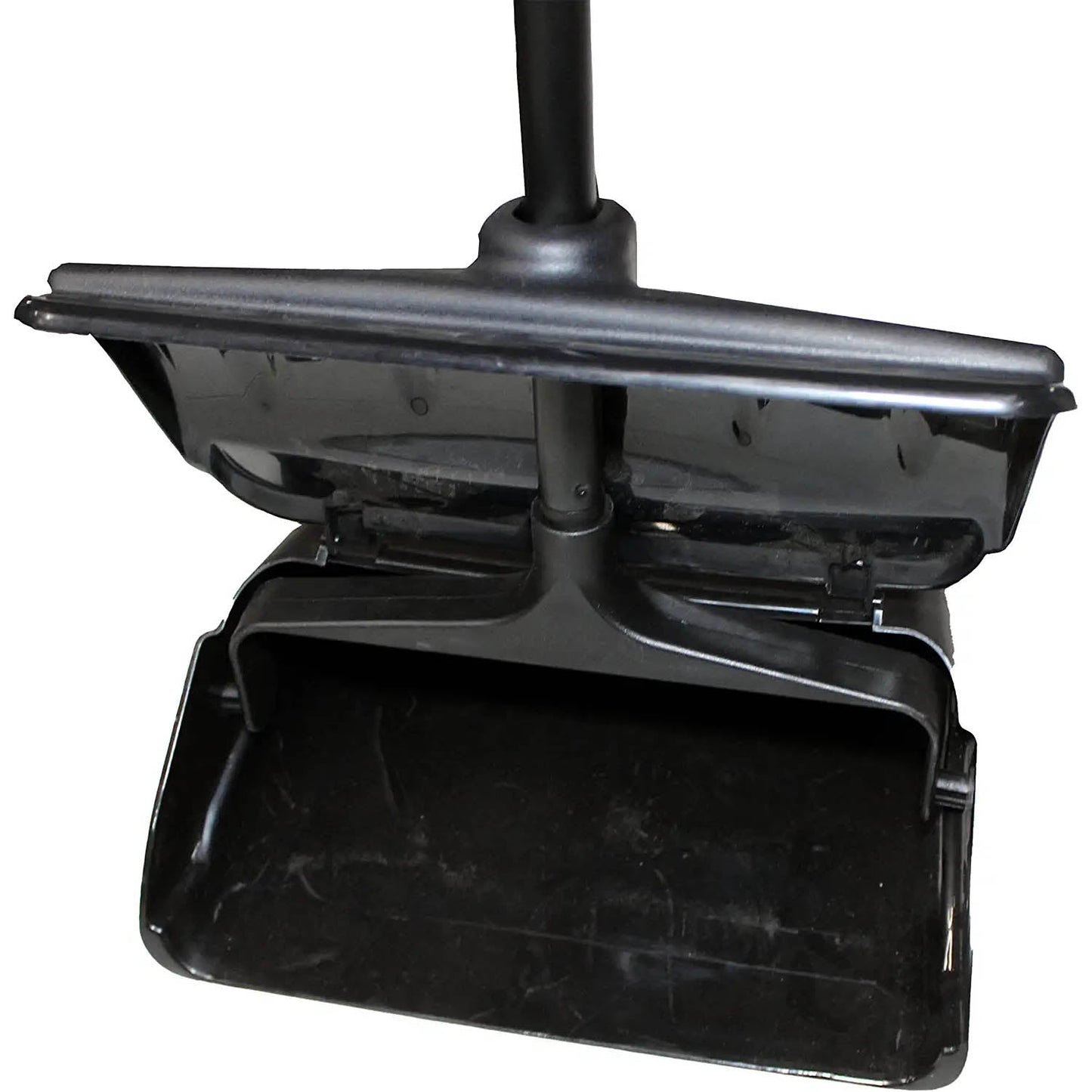Pivoting Plastic Lobby Dust Pan with Plastic Handle with Cover 38" Length Black