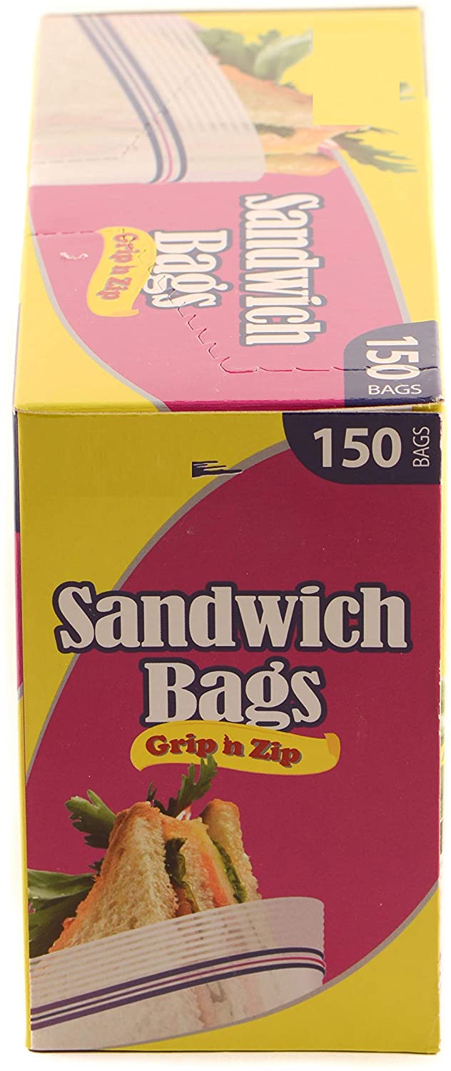 Disposable 7" x 5" Resealable Grip'n Zip Plastic Sandwich Bags, Clear Kosher Zip Lock Lunch Bags leak proof secure seal affordable bulk economical commercial wholesale houselhold mealprep school lunch arts and craft organization