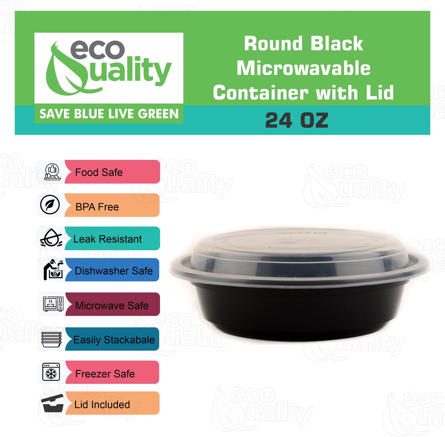 24oz Black Disposable Plastic Round Microwavable Food Container With Lids
