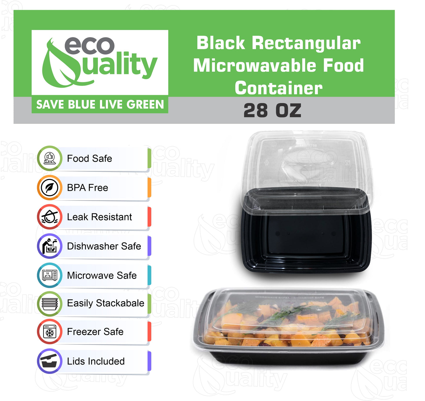 to-go boxes takeout delivery take out food storage containers Reusable Box Plastic Microwave Freezer white safe meal prep Lunch food storage solutions packaging Ecofriendly Disposable with lid black 28 oz 28 ounces economical bulk wholesale ecoquality restaurant fast food supplies nyc
