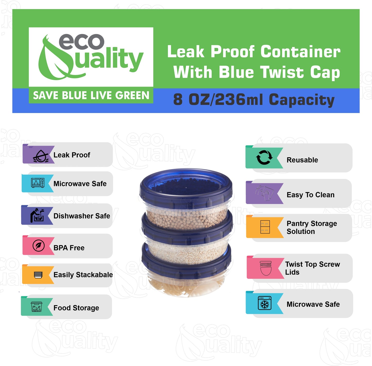 8oz Twist Top Plastic Storage Deli Containers BPA-Free, Reusable Airtight