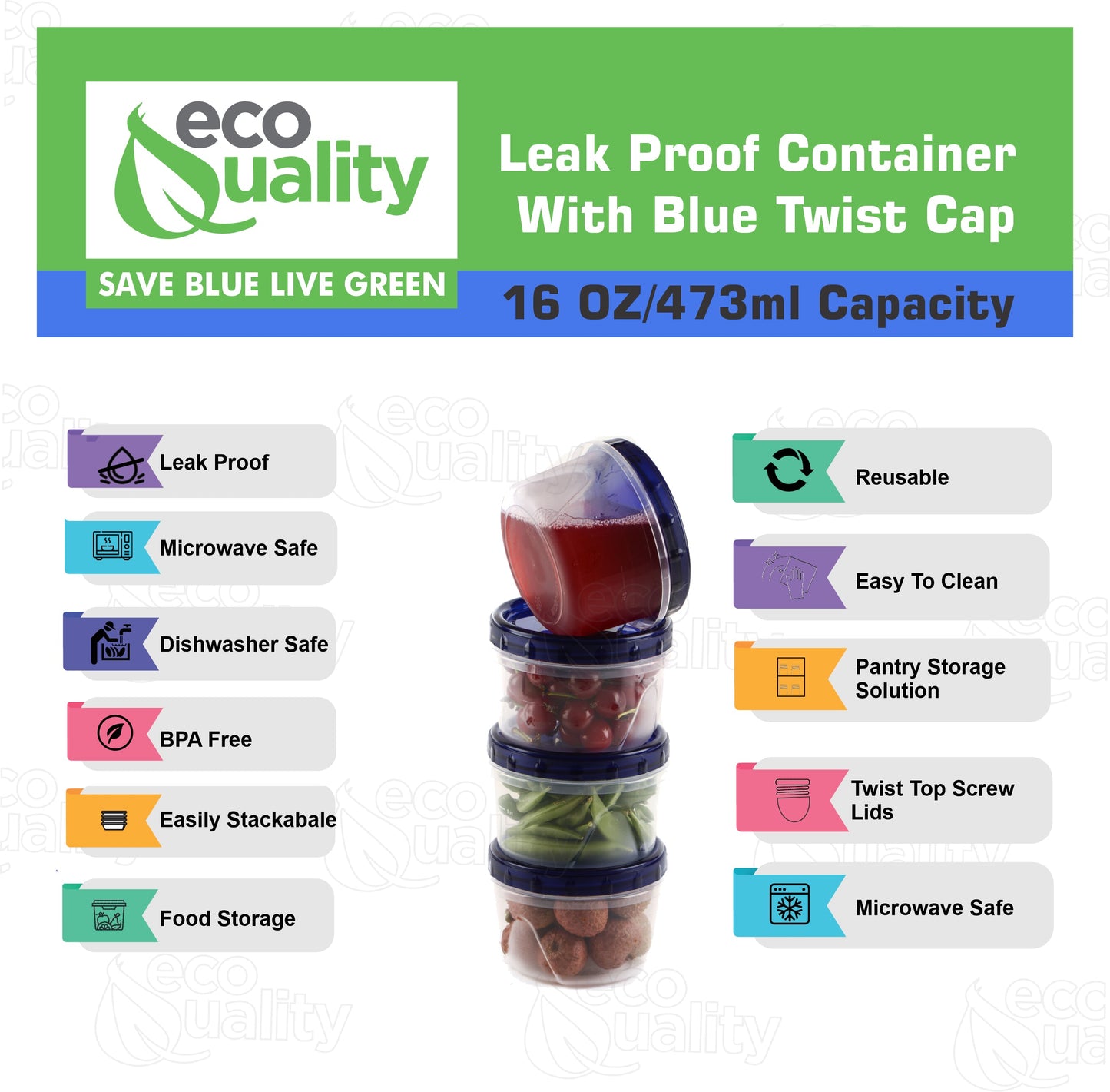 16oz Twist Top Storage Deli Containers BPA-Free, Reusable Airtight Plastic Food Storage Leak Proof Canisters