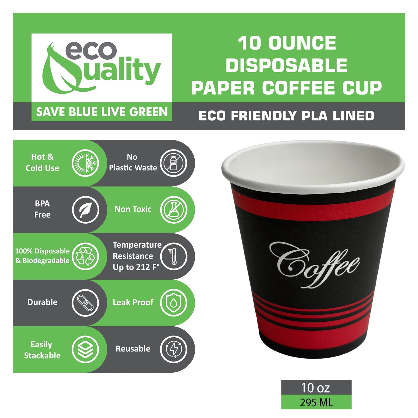 10oz Design Disposable Paper Coffee Cups