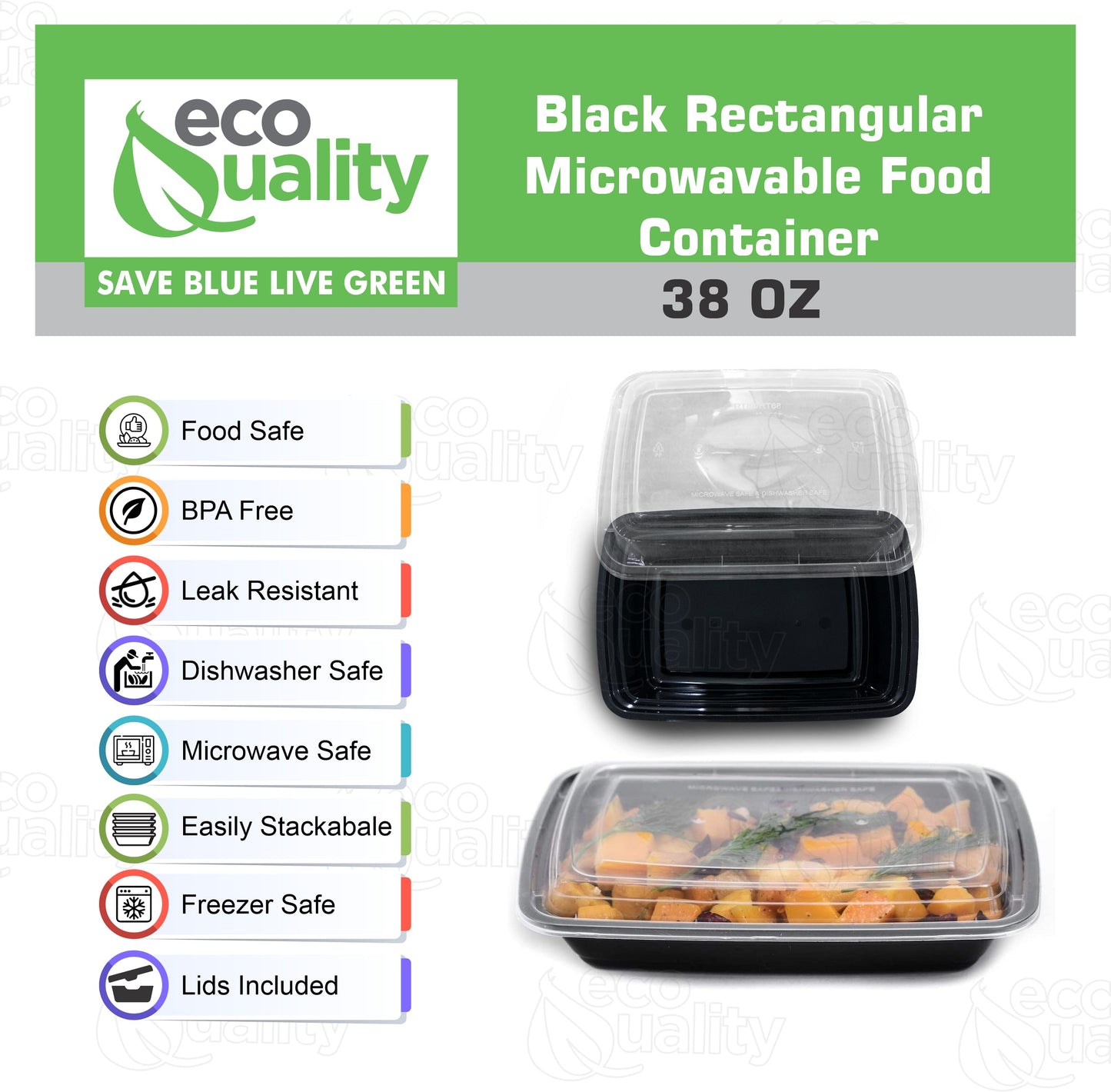 to-go boxes takeout delivery take out food storage containers Reusable Box Plastic Microwave Freezer black safe meal prep Lunch food storage solutions packaging Ecofriendly Disposable with lid black 38 oz 38 ounces economical bulk wholesale ecoquality restaurant fast food supplies nyc