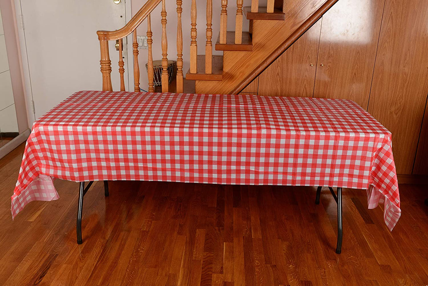 Disposable Red and White Plastic Checkered Tablecloth