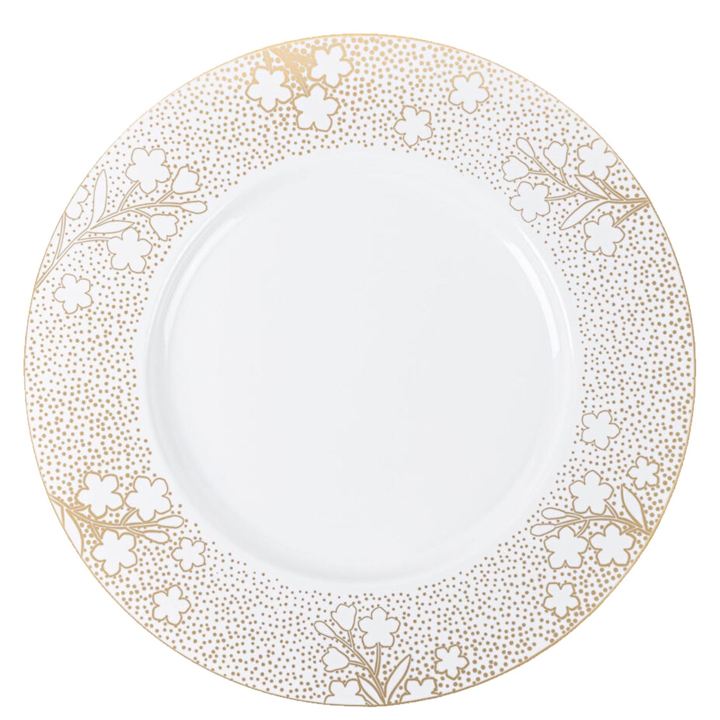 11.7" Disposable Fancy Plastic White Dinner Plates Gold Cherry Blossom Collection