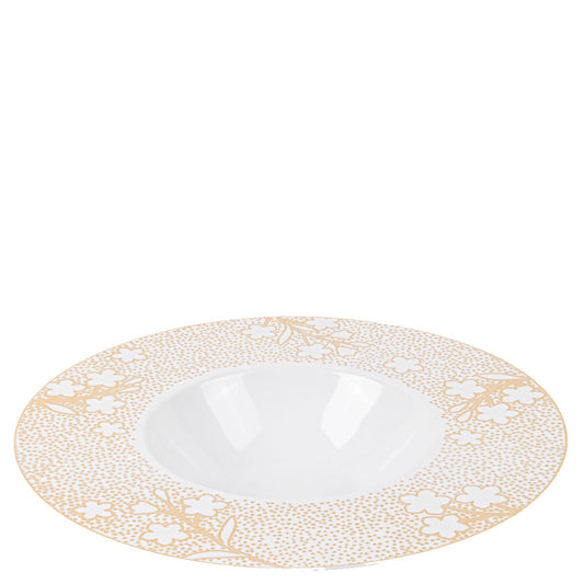 12oz Disposable Fancy Plastic White Soup Bowls Gold Cherry Blossom Collection