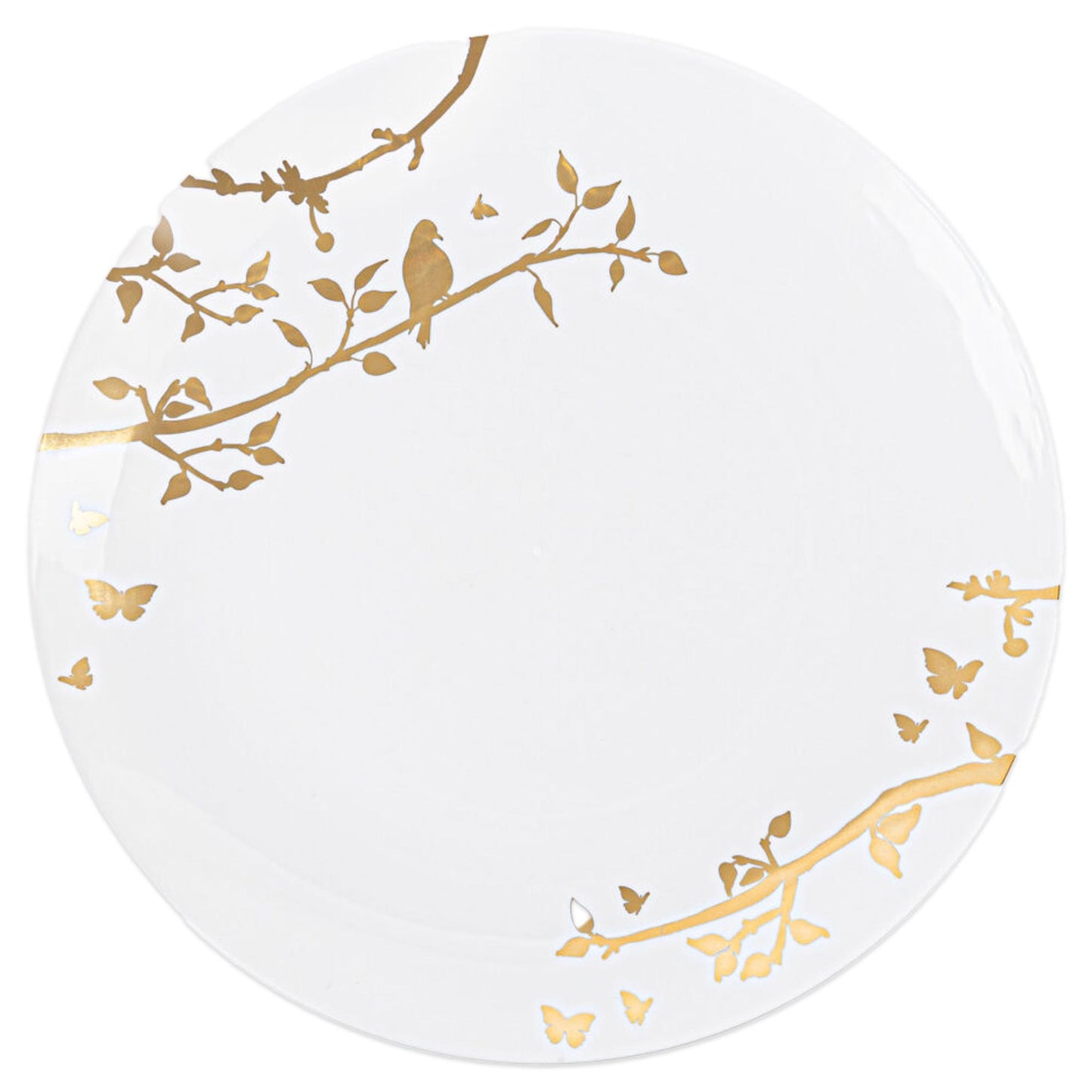 10" Disposable Fancy White Plastic Dinner Plates Gold Spring Collection