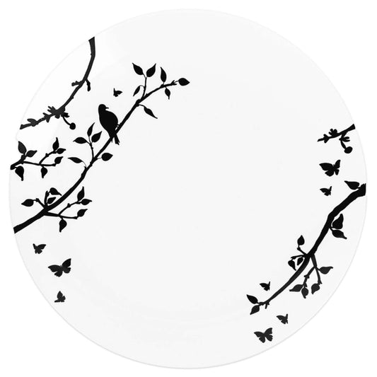 10" Disposable Fancy White Plastic Dinner Plates Black Spring Collection