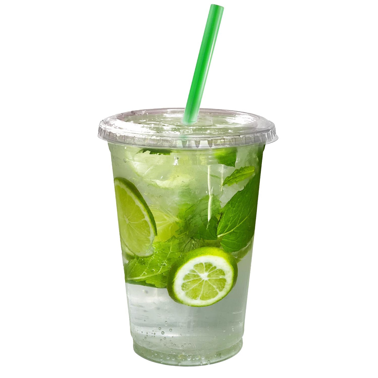 32oz Disposable Pet Clear Plastic Smoothie Cups with Clear Flat Lids with Color Straws