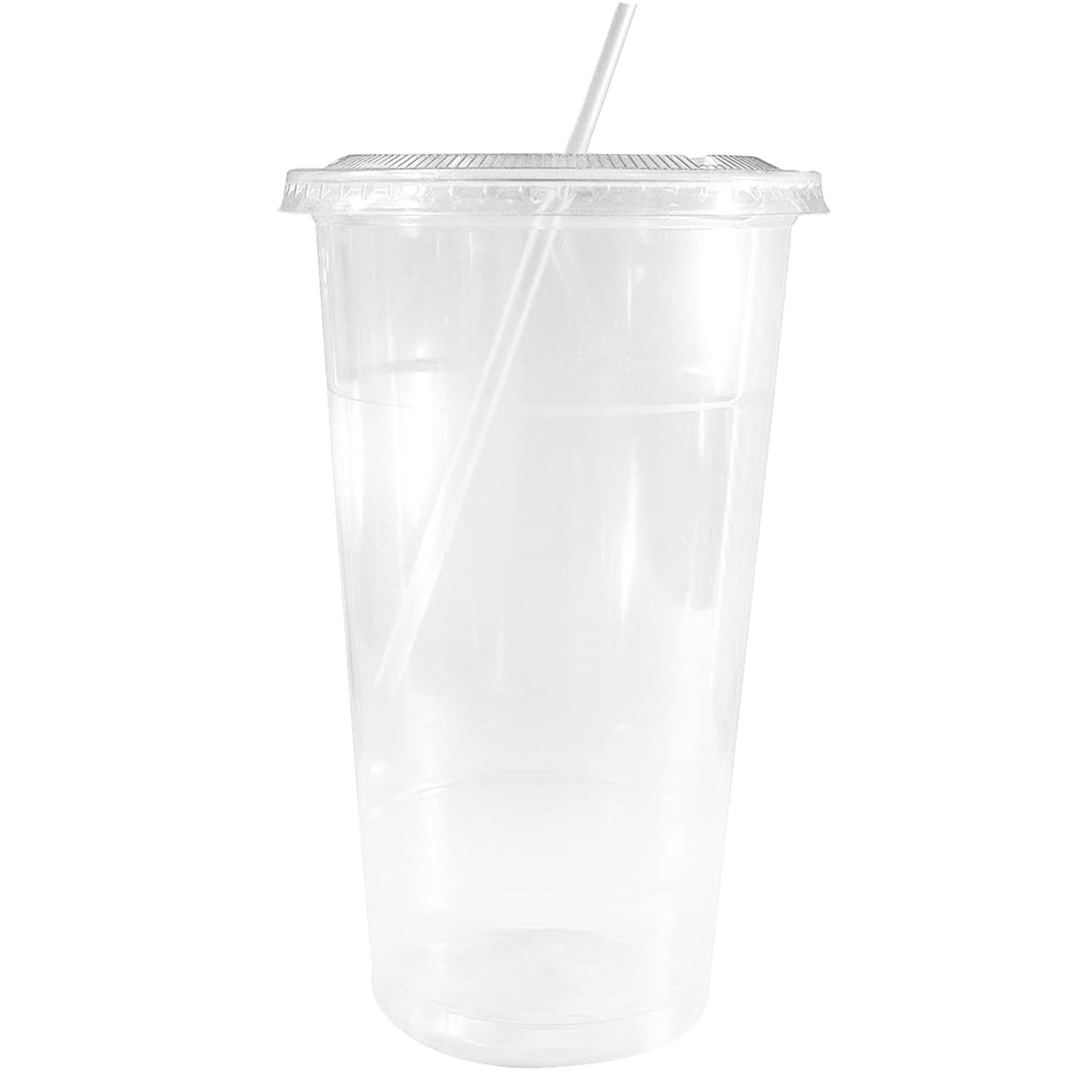 32oz Disposable Pet Clear Plastic Smoothie Cups with Clear Flat Lids with White Straws