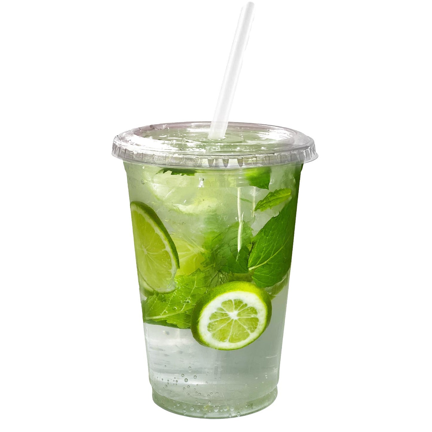 32oz Disposable Pet Clear Plastic Smoothie Cups with Clear Flat Lids with White Straws