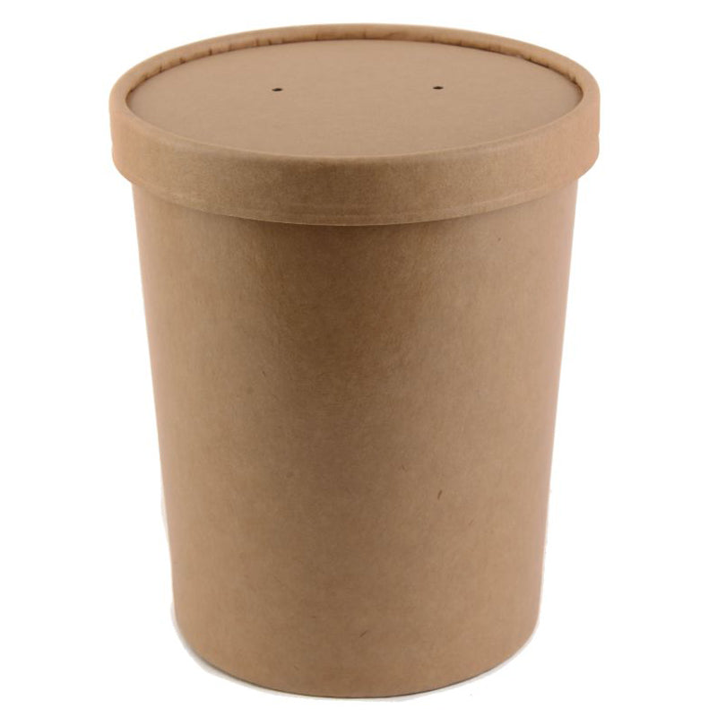 32oz Disposable Kraft Paper Food Soup Cup with Paper Vented Lid