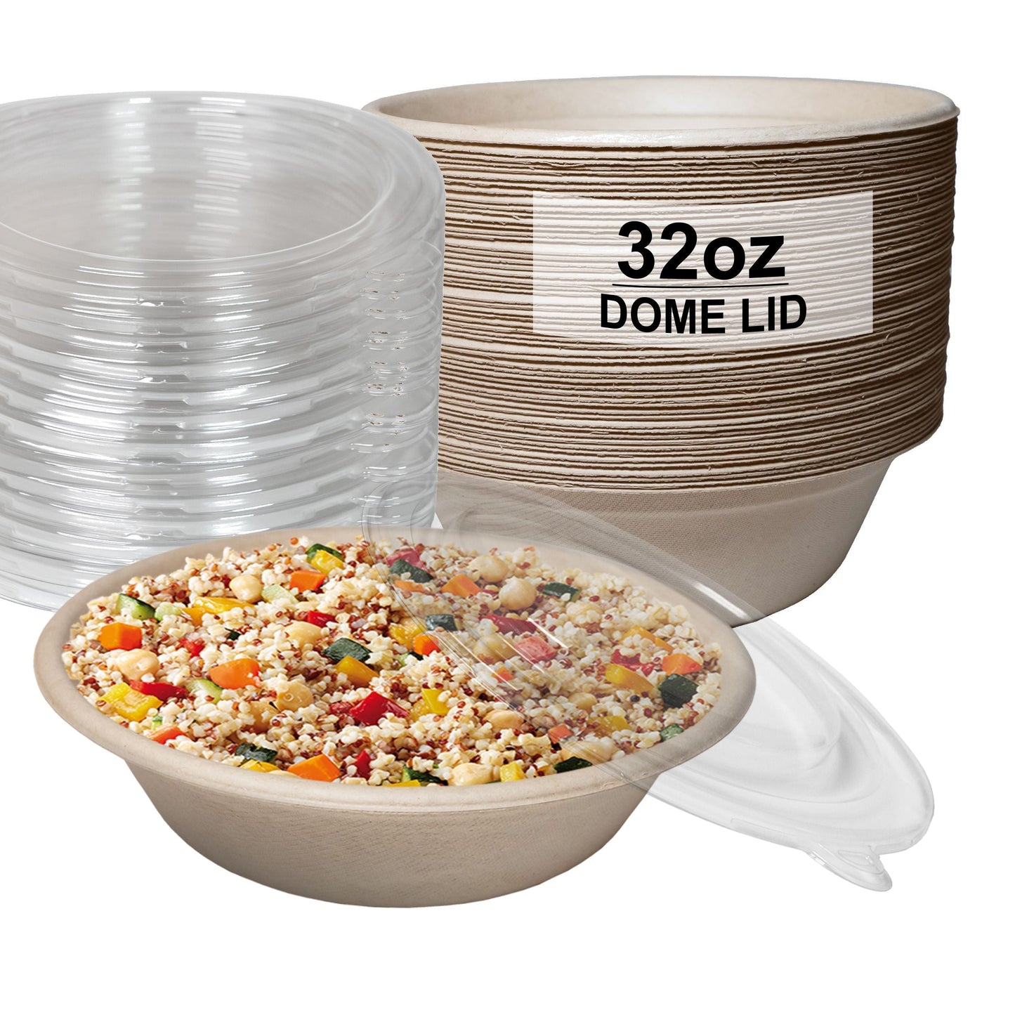 kraftbowl disposableproducts Microwavesafe LeakResistant bowl soupbowl Biodegradable Bowls sugarcane bowl ice cream bowl disposable bowl heavyduty bowl zerowaste ecofriendly plasticfree 24 ounces 24 oz breakfast bowl dinner bowl lunch bowl poke bowl with dome lid acai bowl 
