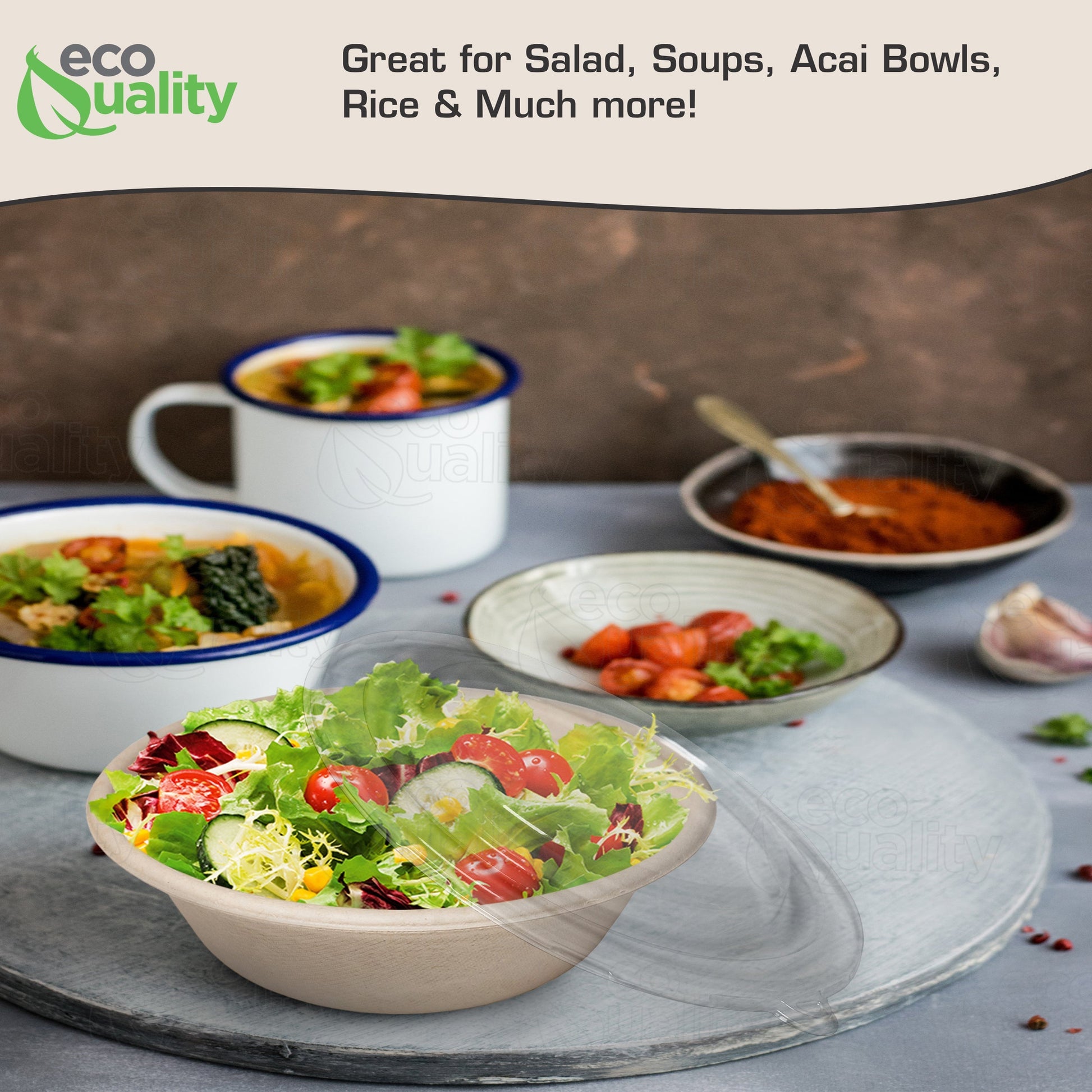 kraftbowl disposableproducts Microwavesafe LeakResistant bowl soupbowl Biodegradable Bowls sugarcane bowl ice cream bowl disposable bowl heavyduty bowl zerowaste ecofriendly plasticfree 24 ounces 24 oz breakfast bowl dinner bowl lunch bowl poke bowl with dome lid acai bowl 