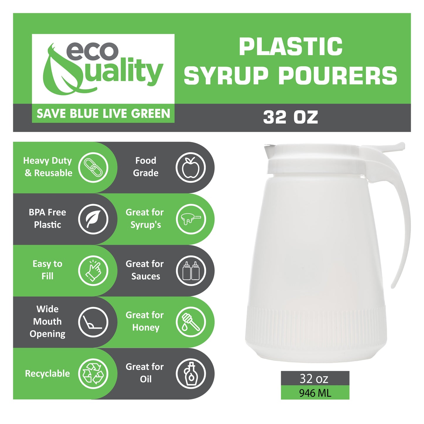 Syrup Dispenser with Lids Syrup Dispenser Plastic Dispenser household diner restaurant food truck fast food Food Service Restaurant Commercial Kitchen Catering Restaurant Cafe Buffet Event Party affordable bulk economical commercial wholesale 32oz 48oz