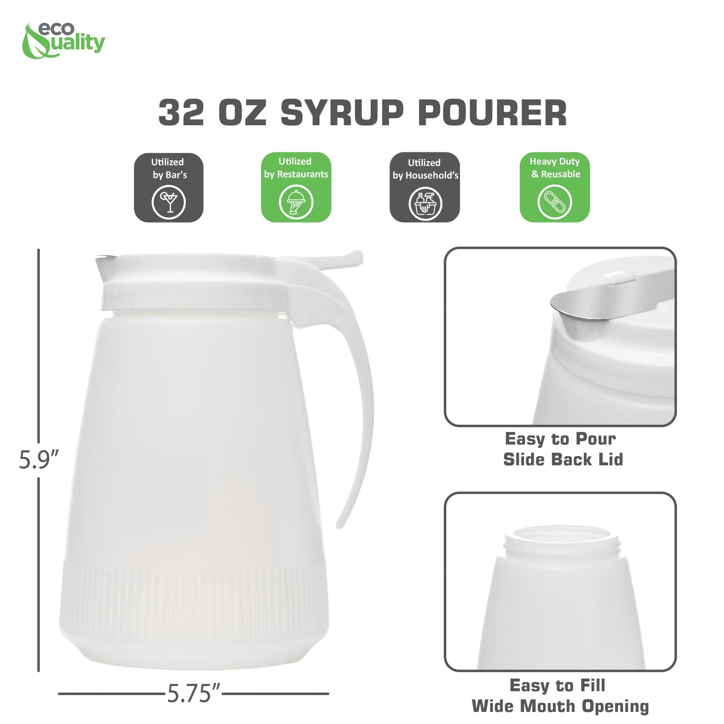 Ideal for dressings, batters, oils, syrups, dry sugars and mixes. Utilized by many Restaurants, Diners, Offices, Catering Parties and Home uses!