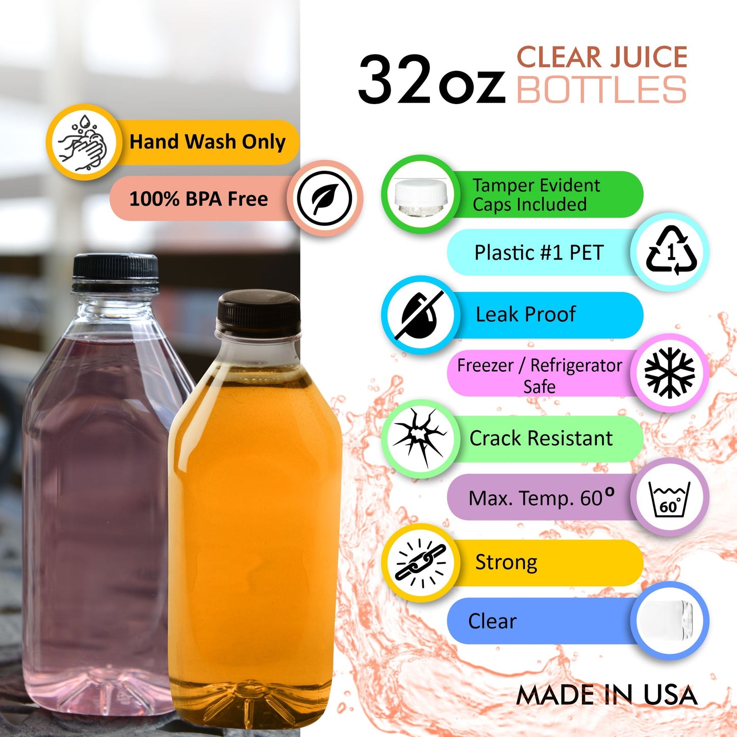 homemade drinks bulk plastic bottles cocktails nutcracker Water Bottles Water Bottle with Lid Water Bottle Plastic Juice Bottle meal prep Juice Container juice bottle lids Empty Juice Bottle Clear Juice Bottles Clear Juice Bottle Bottle Juice bottle 32oz 32 ounces green fruit vegetable natural fresh squeeze juicing cleansing clear