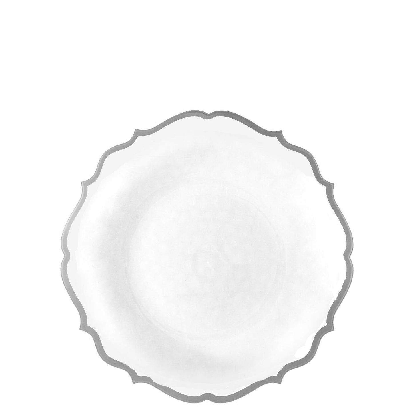 7.5" Disposable Fancy White Plastic Salad Plates Silver Rim Contemporary Collection