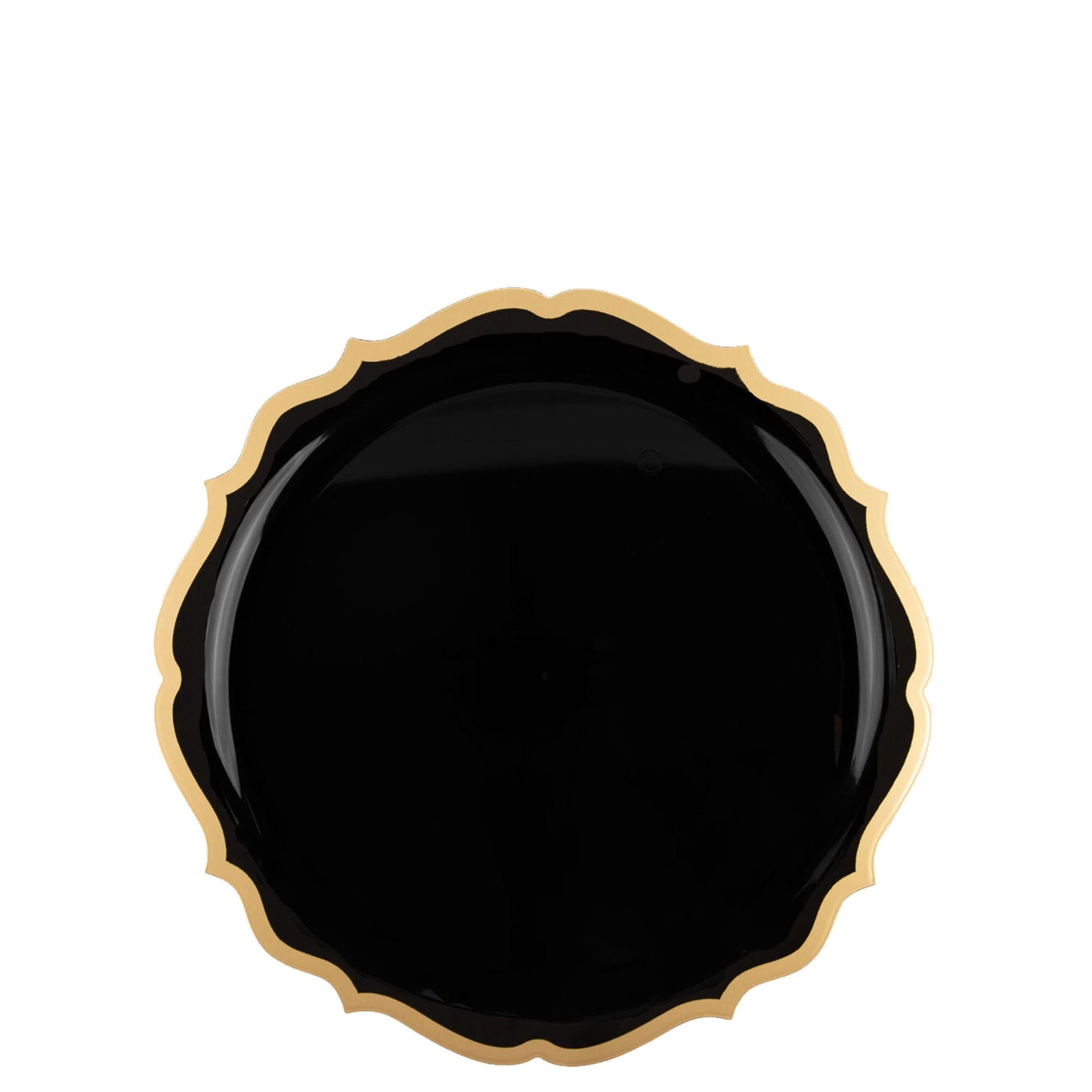 7.5" Disposable Fancy Black Plastic Salad Plates Gold Rim Contemporary Collection