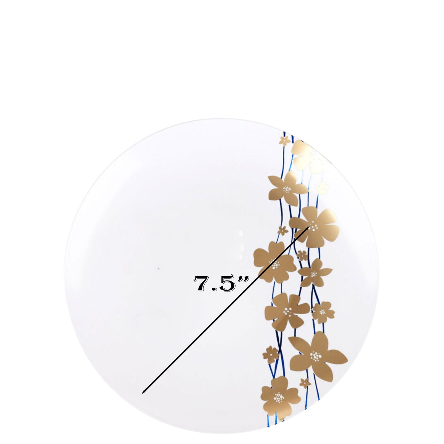 7.5" Plastic White Salad Plates Blue Gold Vine Collection