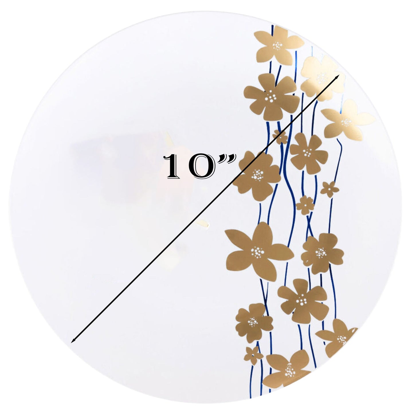 10" Plastic White Dinner Plates Blue Gold Vine Collection