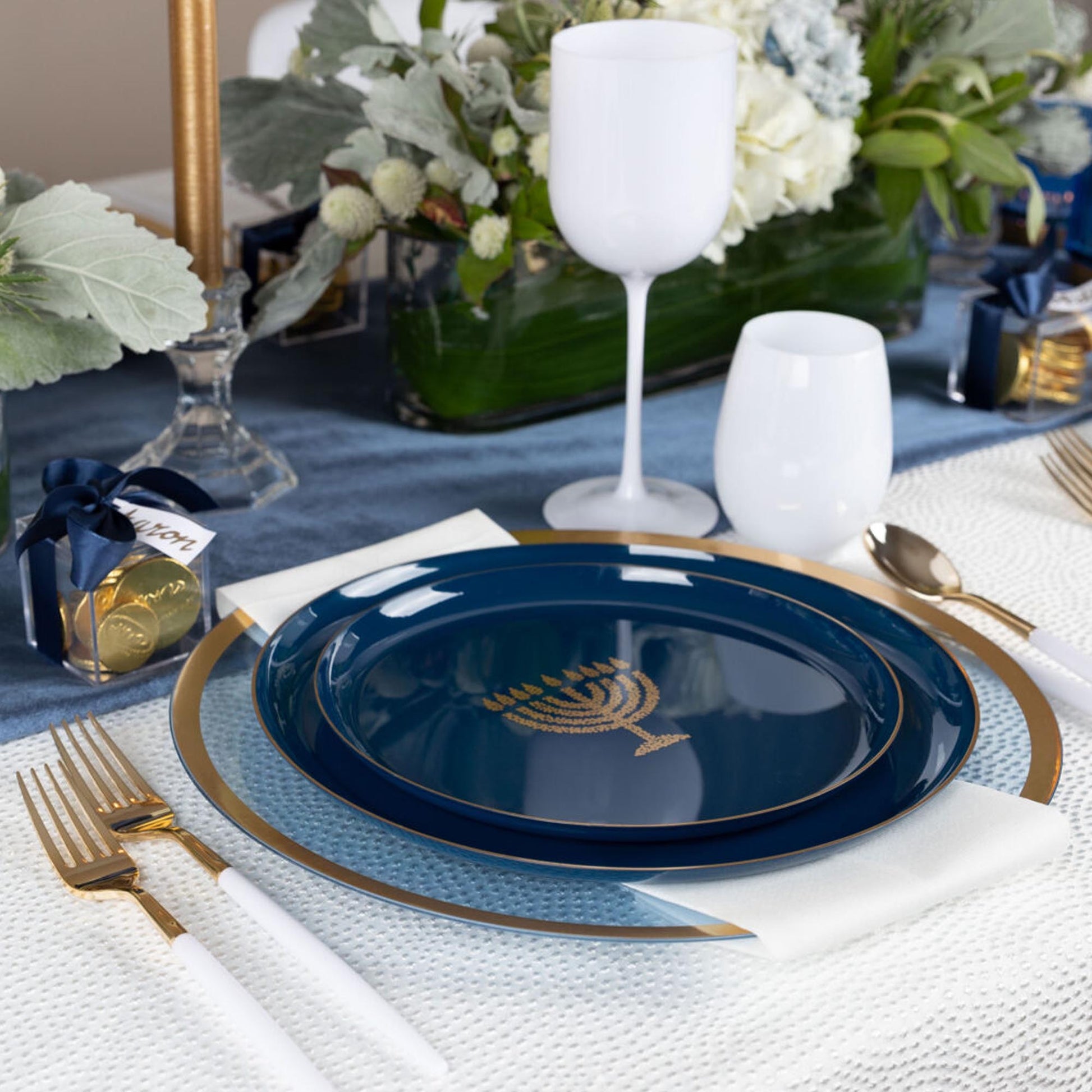 Chanukah Dessert Plate Dinner Plate Blue Charger Plate 10 inch 7 inch Holiday Party Hanukkah Disposable Plates Cobalt Dinner Plates