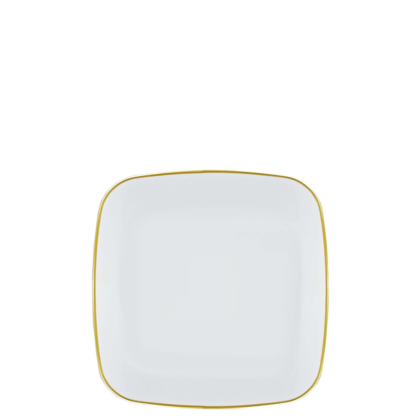 6" Disposable Fancy Square White Plastic Dessert Plates Gold Rim Organic Collection
