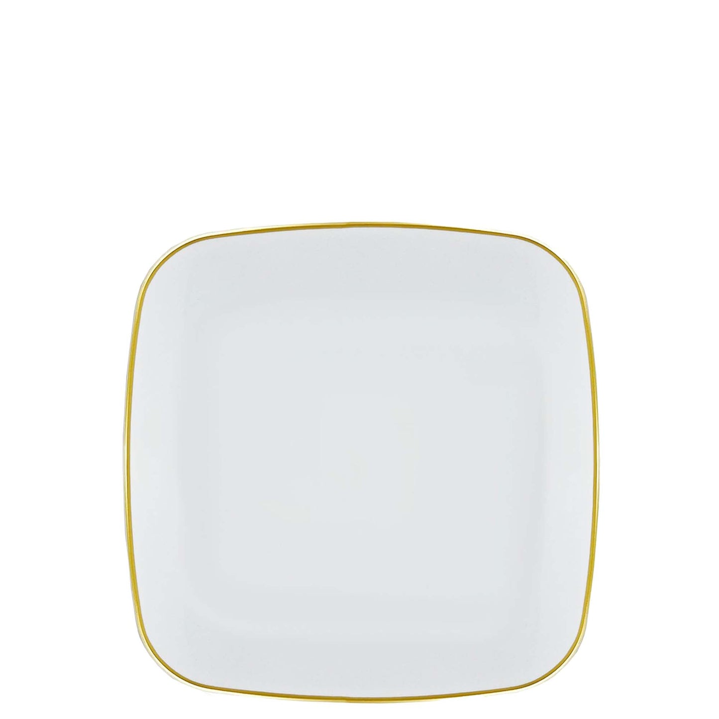 7.25" Disposable Fancy Square White Plastic Salad Plates Gold Rim Organic Collection
