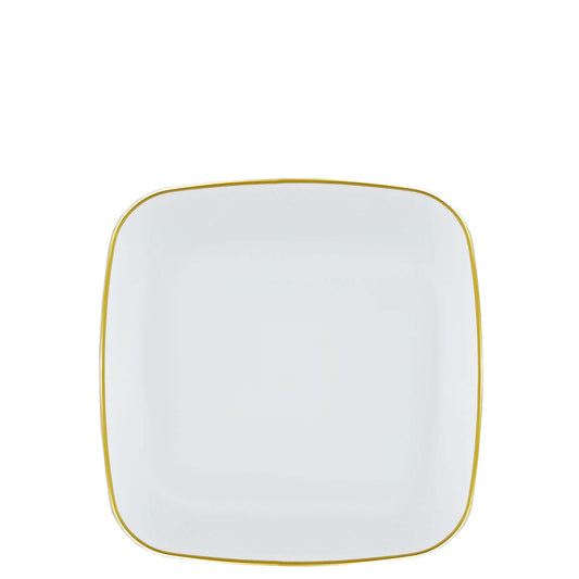 7.25" Disposable Fancy Square White Plastic Salad Plates Gold Rim Organic Collection